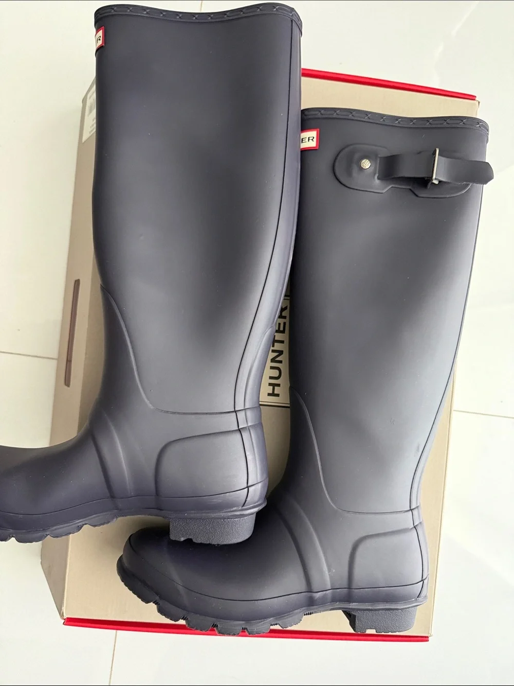 Hunter Women's Tall Navy Matte Waterproof Rain Boots